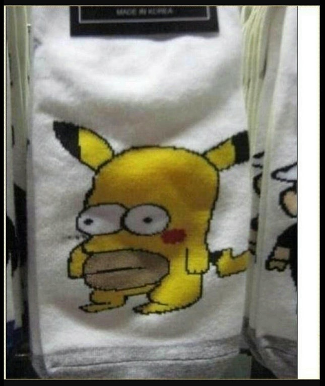 Socks with homer simpson as pikachu. 